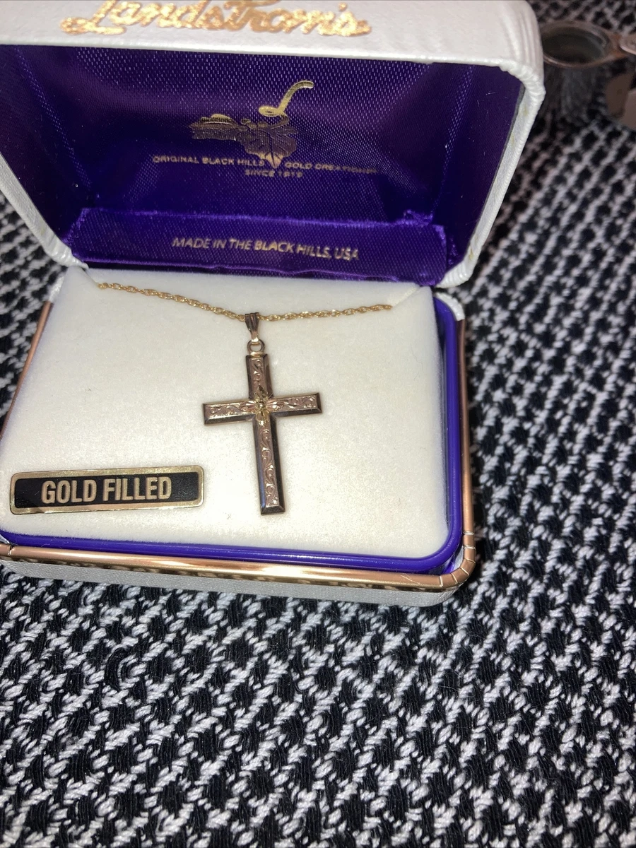 Langstrom s 10K Gold Trim Gold Filled Black Hills Yellow Gold Cross 18 Chain