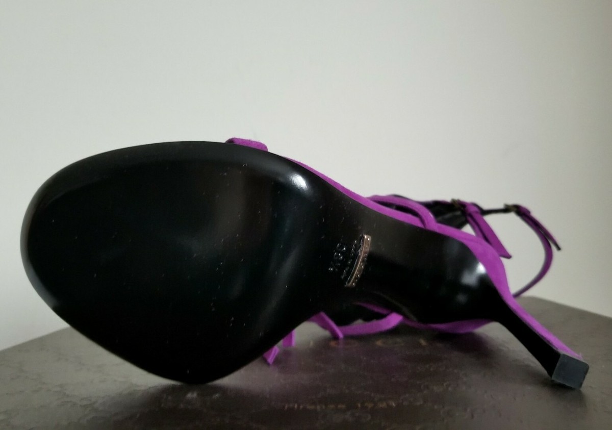 GUCCI BECKY SEXY PURPLE FRINGED HIGH HEEL CAGE 37.5 38.5 39