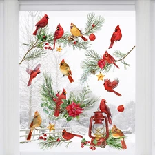 Mfault Winter Cardinal Window Clings 9 Sheets, Christmas Red Birds Glass Sticker