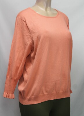 Terry Lewis Classic Luxures Women's Sweater 3/4 Sleeve Silk Blend Orange Size L