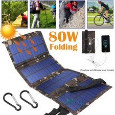 80W USB Solar Panel Folding Power Bank Outdoor Camping Hiking Phone Charger