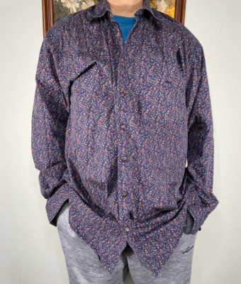 Vintage At Ease Button Up Shirt Top Men 1XL Tall Multicolor Abstract Casual VTG