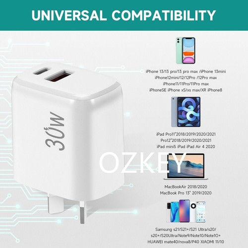 30W USB-C PD Fast Charging Wall USB C Charger Power Adapter Type-C for iPhone 16 - Picture 7 of 17