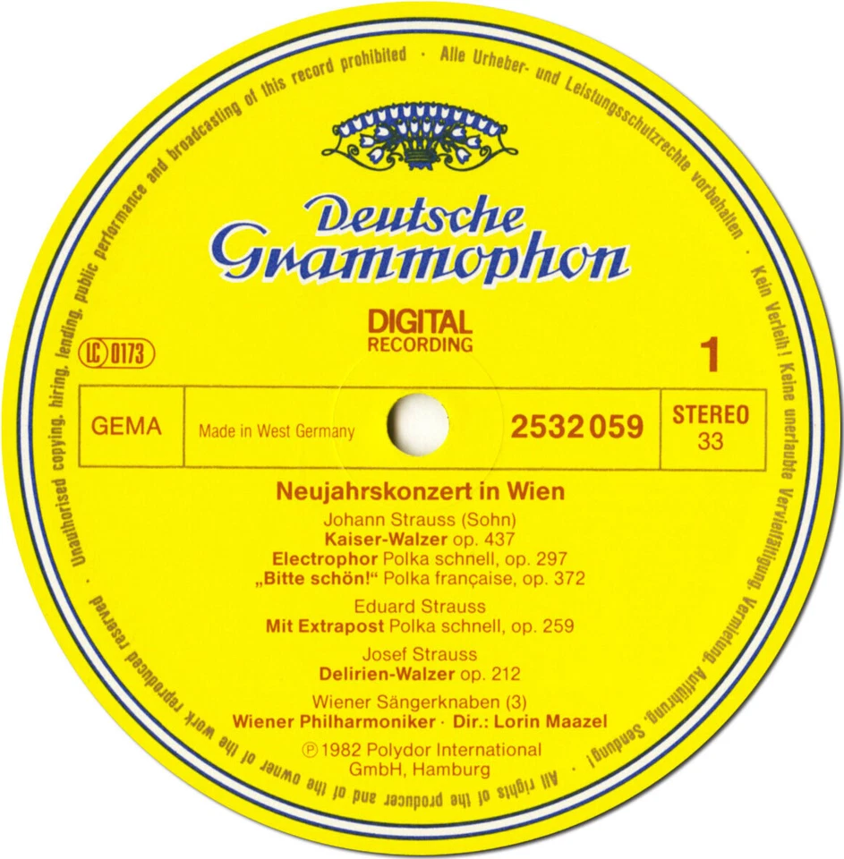 MAAZEL New Year's Concert 1982 Vienna PO DGG 2532059 Digital STRAUSS NICOLAI NM - Image 3 of 3
