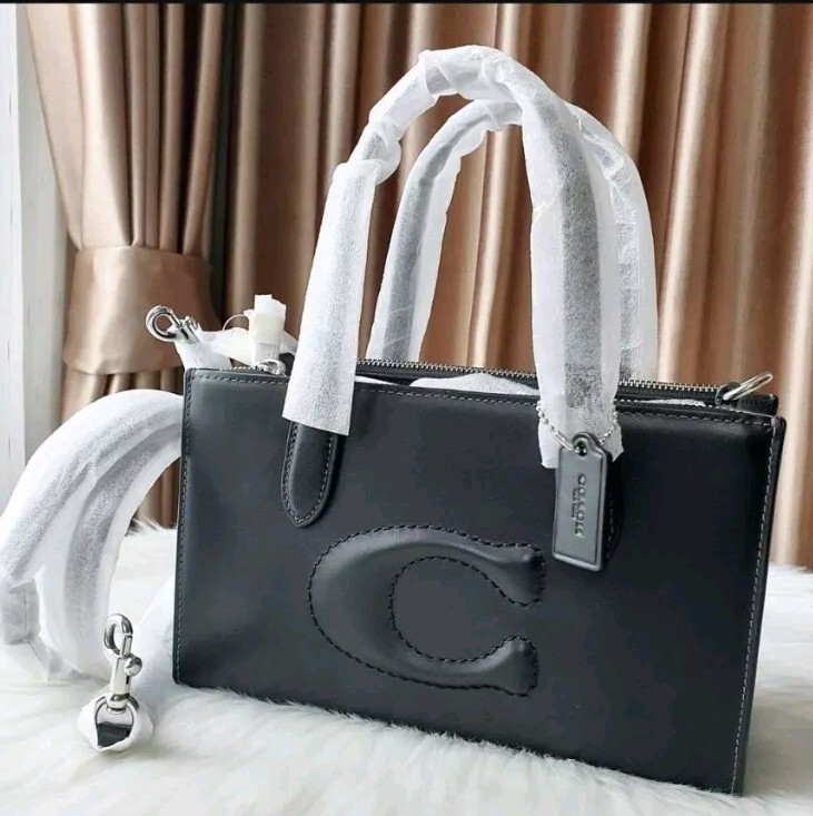 NWT Coach CR097 Debossed C Nina Small Tote Stachel Crossbody Black Handbag
