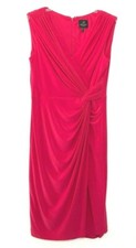 Adrianna Papell SZ 8 Hot Pink Ruched Gathered Twist Sleeveless Stretch Dress AG