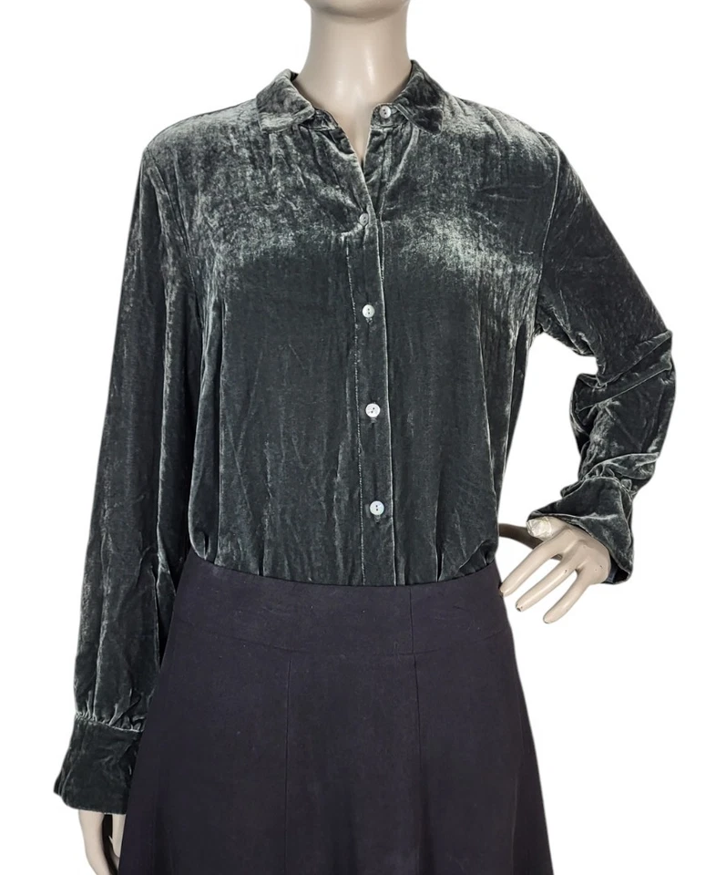 Blusa vintage años 90 J. Jill gris terciopelo aplastado seda rayón abotonada talla pequeña Foto 2 de 4