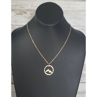 Mountain Outline Circle Charm Necklace Gold Tone - Brand New