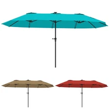 Outsunny 13' Double-Sided Patio Umbrella with Solar Lights and Crank