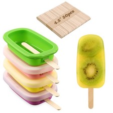 Stackable Silicone Popsicle Molds with Lids, 4 PCS Ice Cream Molds with 50 Wo