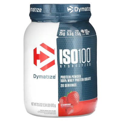 2 X  Dymatize, ISO100� Hydrolyzed, 100% Whey Protein Isolate, Strawberry, 1.34 l
