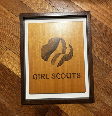 Mid Century Handmade Wood Inlay Girl Scouts & Girl Guides Wooden Wall Plaque