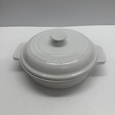 Le Creuset Auflaufform rund Steingut weiß flach mit Deckel 8,05