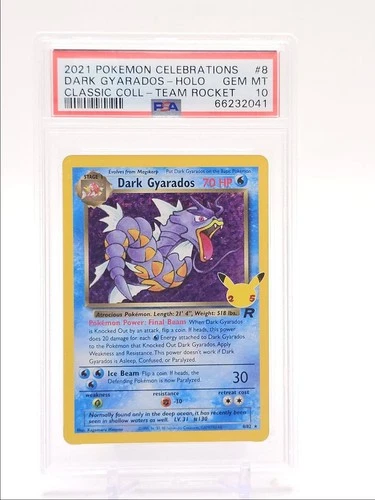 DARK GYARADOS 2021 POKEMON CELEBRATIONS TEAM ROCKET HOLO 8/82 PSA 10 Q5465