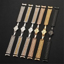 Metal Band Link Bracelet Watch Strap Flat Curved Ends 12mm-22mm Stainless Steel