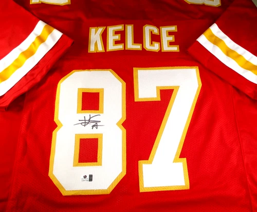 Travis Kelce / Autographed Kansas City Chiefs Red Custom Football Jersey / COA