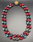 Vintage WEST GERMANY Signed Double Lucite Beaded Necklace Red/ AB Coated Black — photo 5
