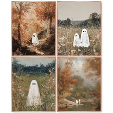 laveliabel Vintage Ghost Floral Wall Art Prints Set of 4 Unframed, white, black