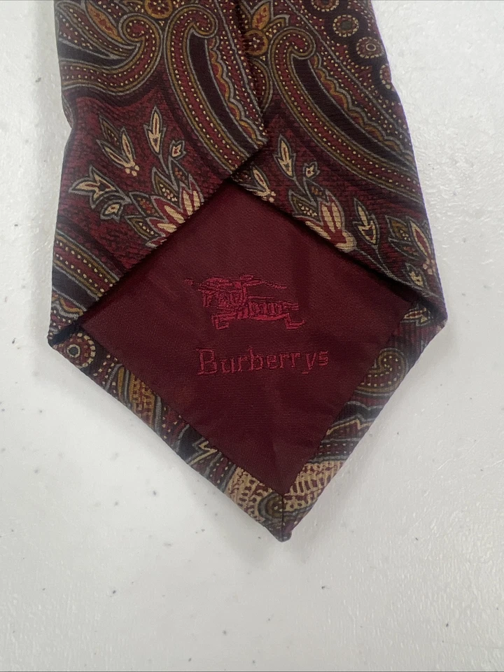 Burberry мужской бордовый красный и коричневый галстук с узором пейсли $195 - Изображение 3 из 4