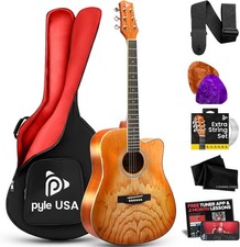 Pyle Steel String Acoustic Guitar Kit, 41" Full Size Cutaway w/ Ashtree Top
