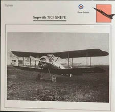 Sopwith Snipe Plane Picture Original Vtg Aircraft Detail Info Collector Card 