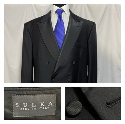 Sulka St. Andrews Double Breasted Black Dinner Jacket Italy 62 (US 50L 50XL)*