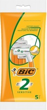 BIC 2 Sensitive Disposable Razors for Men, Twin Blade, Pack of 5