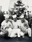 1940s Three Handsome Sailors Christmas Tree WWII Navy Buddies Vtg Snapshot Photo