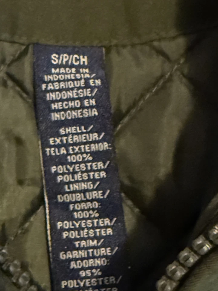  CHAPS Denim Vest Womens Small Diamond Quilted Insulated Shoulder Patch Green  - Image 3 of 4