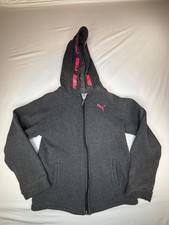 Puma Navy Gray Zip Up Sweatshirt Hoodie Youth Large 12-14 