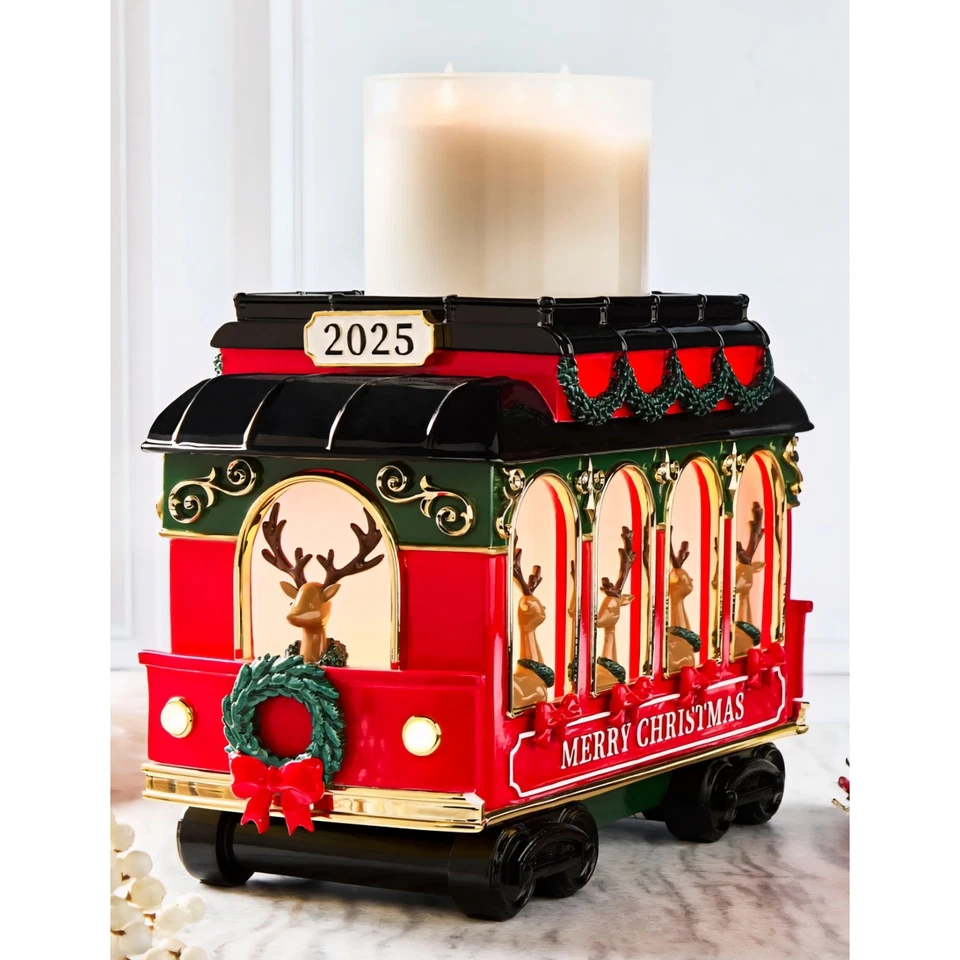 Candelabro Bath & Body Works Navidad Luminaria Tren Reno Iluminar 3wick Foto 2 de 2