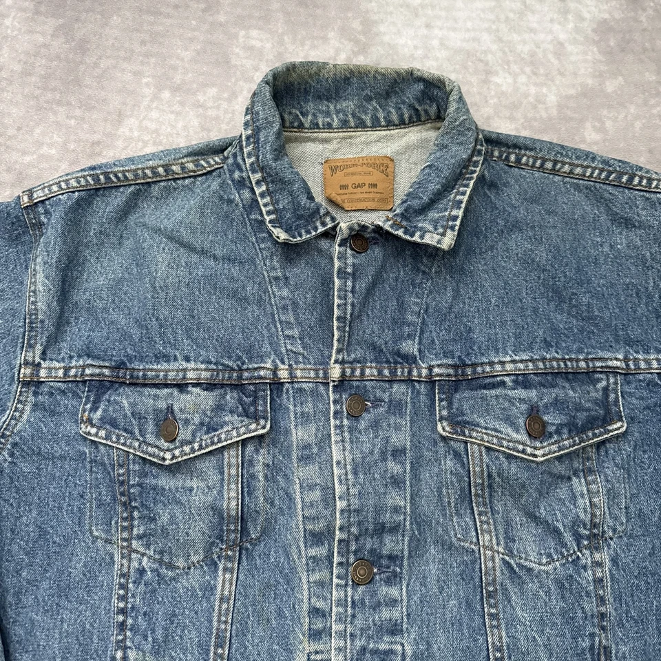 Chaqueta Denim GAP De Colección Para Hombres XL Work-Force Trucker Hecha en EE. UU. Envejecida Años 90 Foto 2 de 4