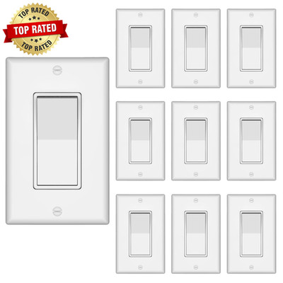 Quiet Single Pole Decorator Wall Light Switch with Wall Plate 15A 120V/277V, On/