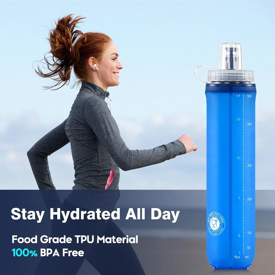 500ml Faltbare Trinkflasche Set von 2, Faltbare Wasserflasche TPU Soft Flask,... - Bild 4 von 4