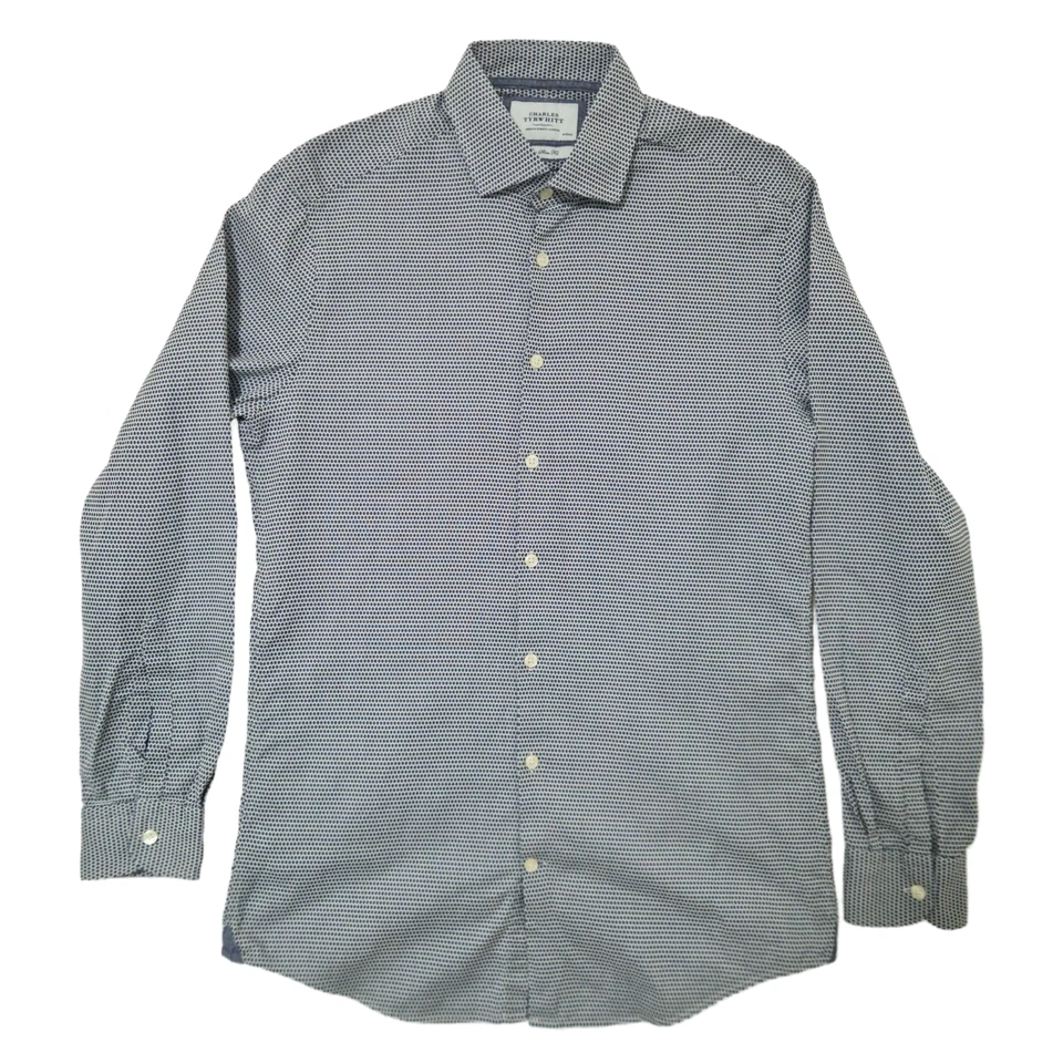 Camisa de Vestir Charles Tyrwhitt M 16/35 Azul Extra Slim Fit Circle Dot Pattern - Imagen 2 de 4