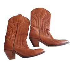 Frye 70s 7055 Vintage Women 7.5 Tan Leather Western Cowgirl Boots Made in USA