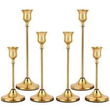 Set of 6 Gold Metal Taper Candlestick Holders Vintage Brass 6,