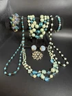 Awesome Vintage/Antique Aquamarine Costume Jewelry Lot with Rhinestone Pendant