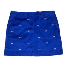 Vineyard Vines Size 8 Blue Twill Mini Pencil Skirt w/Embroidered Red Whales