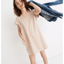 Madewell Women Button-Back Easy Short Sleeve Shirt Dress in Stripe Size XXS