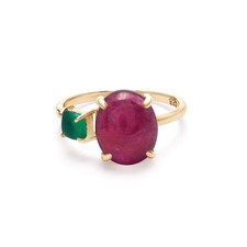 Ruby, Green Onyx Gemstone Ring Solid 925 Sterling Silver Gold Plated Handmade