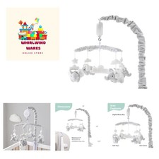 Soft Grey Musical Baby Crib Mobile with 12 Lullabies - Elephant Nursery Decor