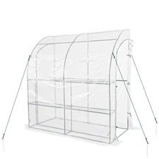 Aoodor 7x3x7 FT Outdoor Walk-in Lean-to Greenhouse with Shelves PE Cover, White