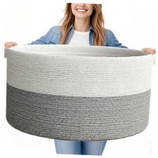 125L Extra Large Blanket Basket, 25" x 16", Jumbo Laundry 2 Pack white gray