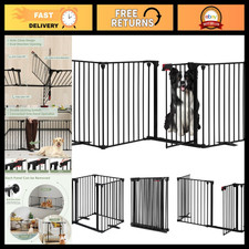 Extra Wide 4-Panel Dog Gate with Walk-Through Door, 29" Tall Metal Pet Fence