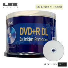 50 LSK DVD DVD R DL 8x Dual Double Layer White Inkjet print 8.5GB 240Min Dup hp