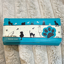 Love Cat Blue Cat Print Checkbook Wallet w/ ID Window, Credit Card Slots