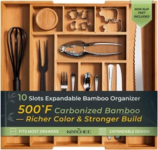 Carbonized Bamboo Kitchen 10 Slots（Expandable）, Bamboo（Brown）