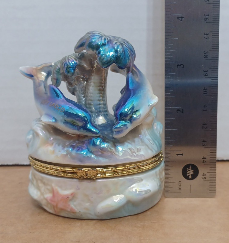 Palm Tree Dolphin Hinged Lid from Shell World Tropical Trinket/Keepsake Box