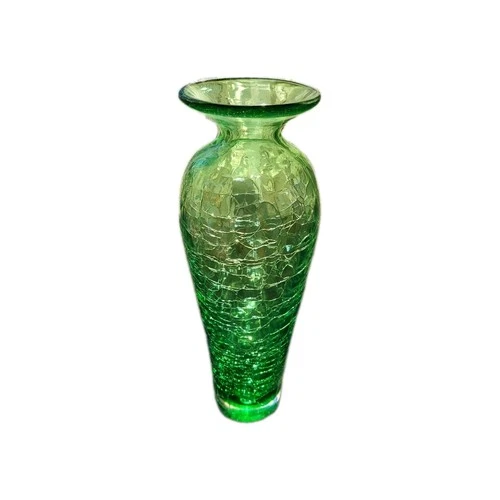 BLENKO Spring Green CRACKLE  Glass Vase 10.25" With Tag